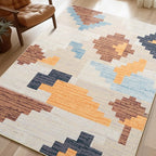 Phantoscope Washable Area Rug 6'x9' Non-Slip, Modern Neutral Boho Rugs for Living Room, Bedroom, Dining Room, Abstract Geometric Blocks Pattern, Low-Pile Foldable Floor Carpet, Warm Terracotta/Cream