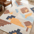 Phantoscope Washable Area Rug 5'x7' Non-Slip, Modern Neutral Boho Rugs for Living Room, Bedroom, Dining Room, Abstract Geometric Blocks Pattern, Low-Pile Foldable Floor Carpet, Warm Terracotta/Cream