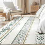 BESTSWEETIE 5x7 Area Rugs for Living Room Washable Moroccan Farmhouse Neutral Geometric Low Pile Non-Slip Soft Print Pattern Rug for Bedroom Kitchen Dining Room Entryway Green/Brown/Brown