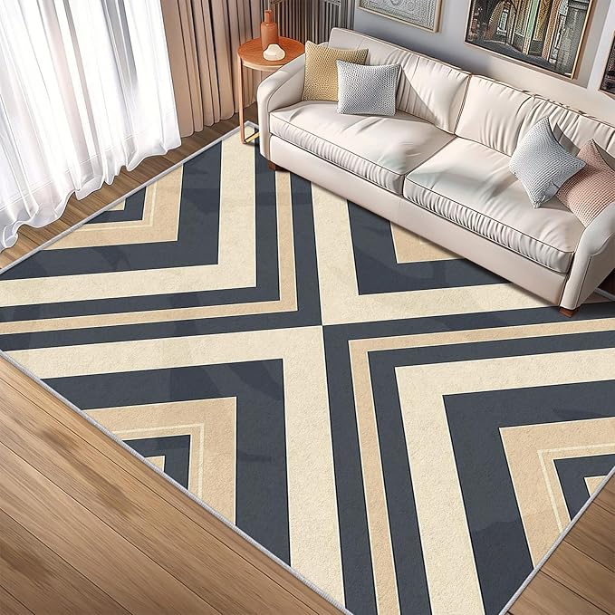Modern Geometric Rug, Washable 3x5 Rug for Living Room, Herringbone Chevron Patterned Indoor Carpet, Modern Geometric Decor for Home, Bedroom, Soft Non Slip Thin Design FER74