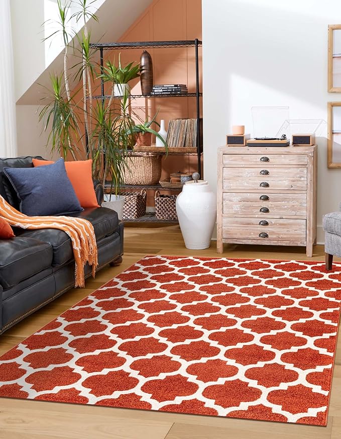 Rugs.com Lattice Collection Rug – 4x6 Light Terracotta Medium-Pile Rug Perfect for Entryways, Kitchens, Breakfast Nooks, Accent Pieces