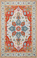 WILLSUN Washable Area Rugs, 6x9 Non-Slip Boho Large Area Rugs for Living Room, Bedroom, Machine Washable Vintage Rug, Indoor Floral Print Carpet for Home Decor, Kid & Pet Friendly Mat