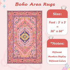SERISSA 3x5 Boho Area Rug, Washable Non-Slip Rugs for Baby Girls Bedroom, Ultra Soft Cute Pastel Aesthetic Fuchsia Pink Rugs for Nursery Indoor Entryway Kitchen Office Kids Playroom Dorm Decor