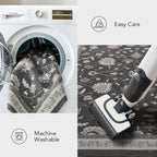EVERGRACE Area Rugs for Entryway 2x3, Boho Floral Faux Wool Indoor Outdoor Small Rugs, Washable Rugs for Bedroom Bathroom Laundry Doormat, Low Pile Floor Mat Carpet for Home Decor, Ebony Black