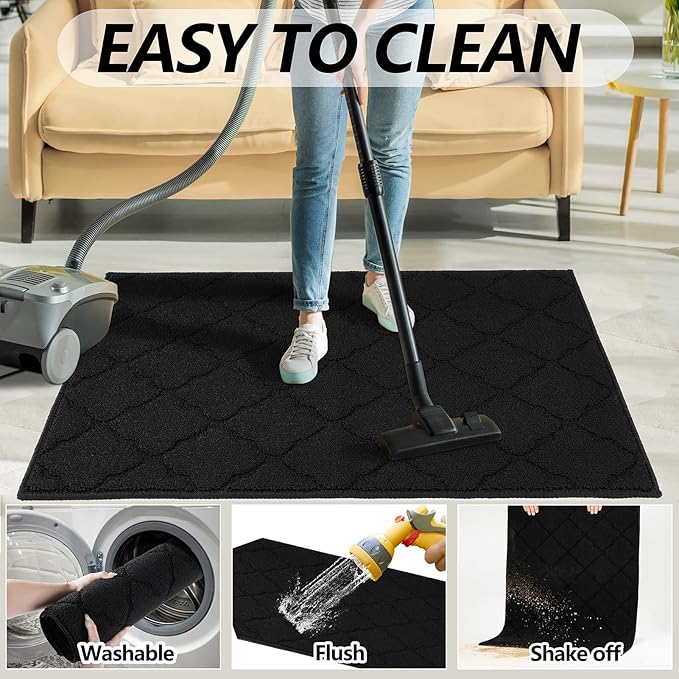 Timo Indoor Doormat, Front Door Mat 36"x59" Absorbent Rubber Backing Non Slip Door Mats, Machine Washable Resist Dirt Low Profile Rugs for Entryway, Front Door Rugs Indoor for Muddy Wet Shoes, Black