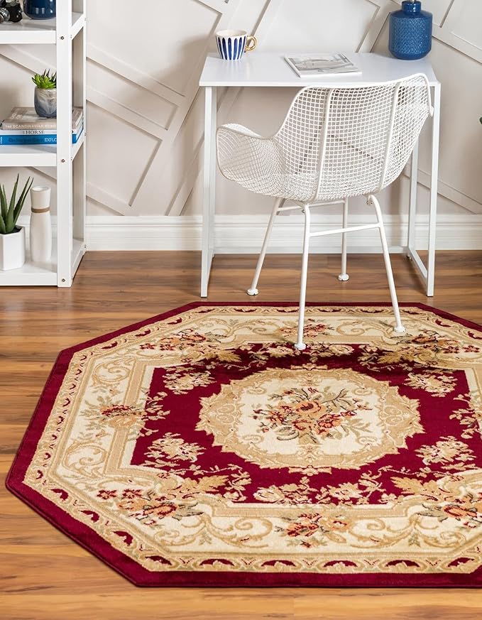 Unique Loom Versailles Collection Traditional Classic Floral Motif Area Rug (5' 0 x 5' 0 Octagon, Burgundy/Ivory)