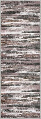 Modern Abstract Runner Rug 2x6, Dark Light Brown White Washable Kitchen Runner Non-Slip Soft Hallway Rug Runner Thin Print Faux Wool Carpet for Entryway Bedroom Laundry Room Indoor Home Decor