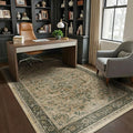 Vintage Distressed 5x8 Area Rugs for Living Room Bedroom, Low Pile Machine Washable Non Slip Dining Room Carpet Rugs for Under Table/Home Office/Kitchen, Printed Multi Brown/Slate Green