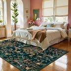 Morebes Boho Washable 5x7 Area Rugs, Dark Green Floral Rugs for Living Room Non Slip, Soft Botanical Indoor Floor Carpet for Kids Playroom Dining Room Bedroom Nursery Dorm