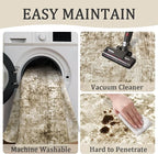 2x3 Machine Washable Area Rug for Entryway, Brown Modern Vintage Abstract Rug Non-Slip Low Pile Soft Faux Wool Small Carpet, Kids and Pets Friendly for Bedroom Kitchen Hallway Home Decor Rug