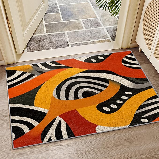 Hippie Rug - 4x6 Rug, Pop Art Colorful Abstract Area Rugs, Retro Aesthetic Funky Low Pile Stain Resistant Floor Carpets House Decor #C096