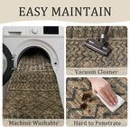 2x6 Machine Washable Runner Rug, Kitchen Hallway Area Rug, Brown Black Vintage Moroccan Rug Ultra Non-Slip Low Pile Soft Faux Wool Carpet, Kids and Pets Friendly for Bedroom Entryway Bedside Decor Rug