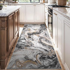2x6 Runner Rug for Hallways Kitchen Modern Abstract Washable Runner Rug Blue Soft Non Slip Marble Carpet Runner for Laundry Entryway Bedroom Bathroom