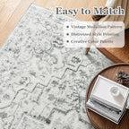 Farmhouse Distressed 8x10 Rugs for Living Room Bedroom, Washable Non Slip Dining Room Rugs for Under Table, Low Pile Thin Soft Carpet Medallion Pattern Printed Boho, Off White/Grey