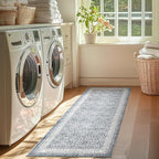 jinchan Hallway Runner Rug 2x10 - Machine Washable Grey Vintage Floral Distressed Design Soft Non-Slip Low-Pile Ultra-Thin Runner Rug for Kitchen Laundry Room Bedroom Farmhouse (2‘x10', Grey)