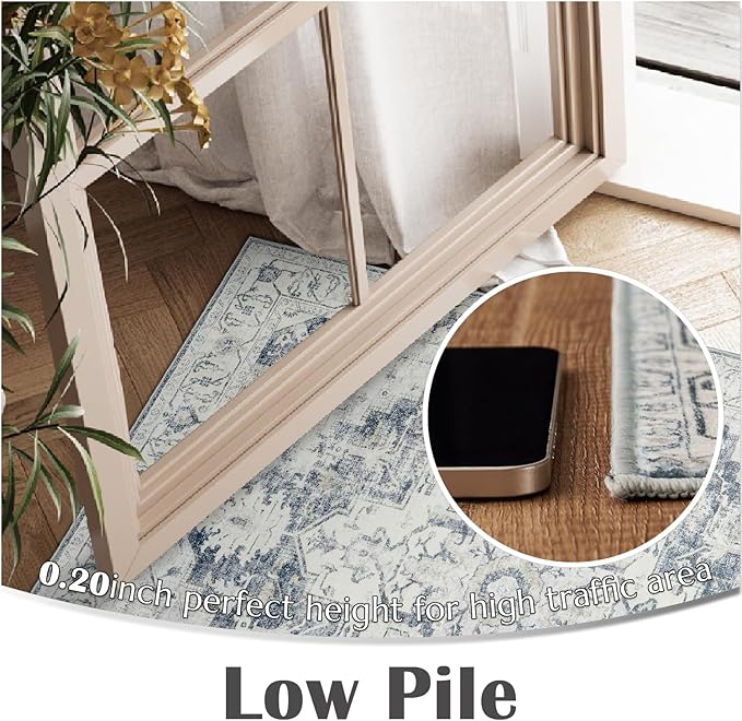 jinchan Kelda Area Rug 3x5 Washable Entryway Rug Vintage Soft Indoor Floor Cover Retro Distressed Mat Accent Lightweight Non-Slip Thin Carpet for Kitchen Bathroom Living Room Bedroom Grey
