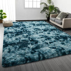 Large Shag Area Rugs 5 x 8, Tie-Dyed Plush Fuzzy Rugs for Living Room, Ultra Soft Fluffy Furry Rug for Bedroom, Indoor Carpet Nursery Rugs for Kids Room Home Decor, Peacock Blue