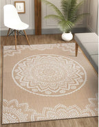 CAMILSON Outdoor Rug 10x14 Modern Area Rugs for Large Indoor and Outdoor Patios and Porches - Washable, Non-Shedding, Easy-to-Clean Outside Carpet (10 x 14, Medallion - Beige/White)