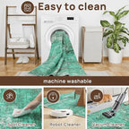 Abstract Green 5x7 Area Rug, Modern Teal Throw Rugs for Living Room, Washable Soft Large Non-Slip Accent Carpet Floor Mat for Dining Room Office Bedroom - Turquoise