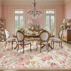 Lahome Floral Washable Rugs 9x12, Large Area Rugs 9x12 Living Room,Soft Non-Slip Thin Vintage Boho Bedroom Carpet for Dining Room Playroom Nursery Farmhouse, Beige/Pink/Multi