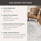 Modern Farmhouse Area Rug for Living Room - 10x14 Blue Gray Big Rug for Dining Room Table, Lightweight Foldable Low Pile Washable