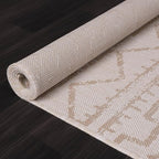 Beverly Rug Waikiki Indoor Outdoor Rug 5x7, Washable Outside Carpet for Patio, Deck, Porch, Trellis Area Rug, Water Resistant, Beige - White