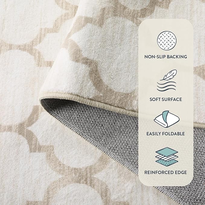 Lahome Moroccan Runner for Hallway - 2x4 Area Rug Washable Non-Slip Soft Bathroom Runner Ultra-Thin Small Kitchen Mat, Modern Print Distressed Floor Runners for Entryway Bedroom (Beige, 2'x4')