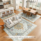 Area Rugs 5'x8' Washable Non-Slip, Floral Vintage Distress Print Pattern Medallion Carpet for Living Room Bedroom Dining Room, Light Yellow Carbon Grey Orange