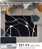 YIHOUSE Modern Washable Area Rug for Living Room Bedroom - Large Abstract Black and White Rug Non-Slip Ultra-Thin Home Decor (Dark Warping, 5'x7'ft)