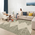 HelloTree Area Rug for Living Room 9x12 Washable Geometric Moroccan Rug Stripe Farmhouse Bohemian Minimalistic Non Slip Non Shedding Ultra Thin Soft Rug for Bedroom Office DiningRoom Nursery-Cream