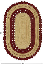 7x10 Jute Oval Rug – Hand Braided Oval Carpet, 0.27" Thick Kilim Flatweave, Solid Red Beige Natural Jute, Handmade Boho Rug for Bedroom, Living Room, Dining Room