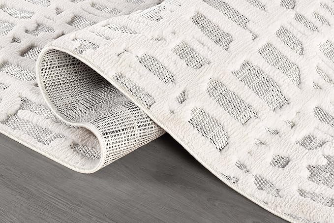 Beverly Rug Micro Loop Area Rug Gray/White 8x10 Abstract Modern Luxury Irregular Grid Durable Soft Indoor Rugs for Living Dining Room Office Stain Resistant Non Shedding Casual Indoor Carpet 8 x 10
