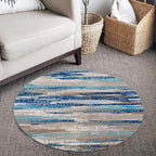 Modern Abstract Round Rug 3Ft, Blue Round Rug Washable Non-Slip Soft Small Circle Rug, Circular Entryway Rugs Thin Print Faux Wool Carpet Accent Rug for Bedroom Living Room Office Under Desk