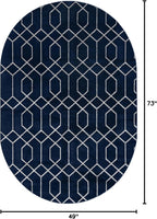 Unique Loom Glam Collection Area Rug - Trellis (4' 1' x 6' 1' Oval, Navy Blue Silver/ Silver)