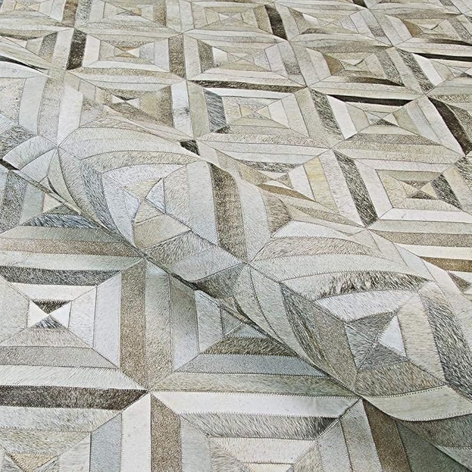 Premium Diamond Patterned Leather Area Rug - 3X5 ft - Grey - Luxury Non Slip Floor Accent for Dining Room, Living Room, Entryway, Elegant Collection Indoor Carpet