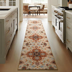 Phantoscope Washable Runner Rug 2'x10' Non-Slip, Vintage Boho Hallway Rugs for Entryway, Stair, Bedroom, Fall Orange Floral Medallion Pattern, Low-Pile Foldable Floor Carpet, Rust/Multi Floral