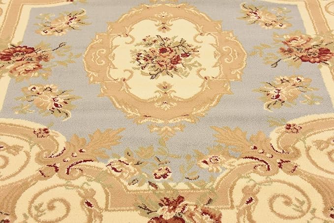 Unique Loom Versailles Collection Traditional Classic Floral Motif Area Rug (6' 0 x 6' 0 Square, Slate Blue/ Ivory)