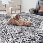 KOZYFLY Boho Area Rug 5x7 Ft Thin Rugs for Living Room Washable Bedroom Rug Non Slip Rugs for Living Room Printed Faux Wool Bedroom Rug Floor Carpet for Dining Room, Grey
