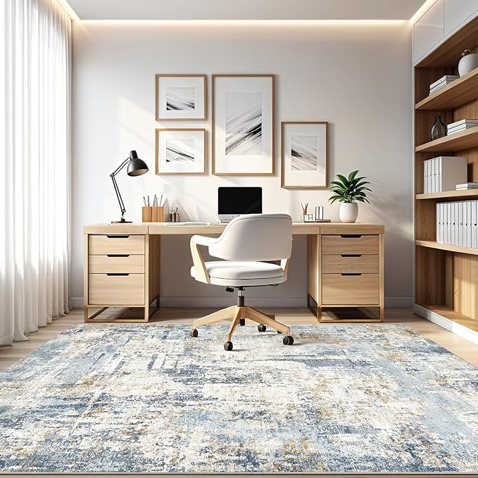 5x8 Area Rug Washable Rugs: Large Abstract Modern Soft Stain Resistant Indoor Floor Non-Slip Accent Carpet for Living Room Bedroom Nursery Playroom Dining Room Office Dorm Home House- Light Blue