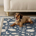 EVERGRACE Area Rugs for Entryway 2x3, Boho Floral Faux Wool Indoor Outdoor Small Rugs, Washable Rugs for Bedroom Bathroom Laundry Doormat, Low Pile Floor Mat Carpet for Home Decor, Navy Blue