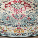 SAFAVIEH Monaco Collection Area Rug - 3' Round, Light Blue & Fuchsia, Boho Chic Medallion Distressed Design, Non-Shedding & Easy Care, Ideal for High Traffic Areas in Living Room, Bedroom (MNC243J)