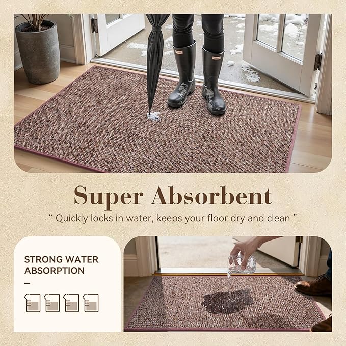 MontVoo Door Mat Indoor Entrance Doormat, Absorbent Durable Rubber Non Slip Front Door Mat for Inside Entry Entryway Dirt Trapper Welcome Mat, Red 17''x30''