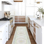 Fame Living Washable Area Rug. Modern Farmhouse. Vintage. Turkish. Bohemian. Distressed. Oriental. Traditional. Rugs for Living Room. Dining. Bedroom. Office. Entryway. Foyer. (856GrnCrm, 2'5" x 13')