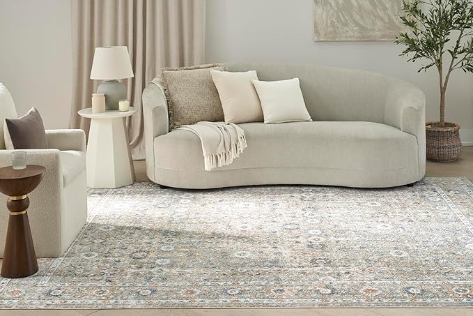Nourison Home Astra Machine Washable Gold Grey 6'7" x 9' Area Rug - Easy Clean, Non Shedding, Bed Room, Living Room, Dining Room, Kitchen (7' x 9')