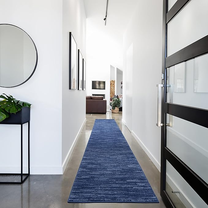 Nourison Home Nourison Essentials Navy Blue 2'2" x 18' Area Rug - Easy Clean, Non Shedding, Bed Room, Living Room, Dining Room, Kitchen (18' Runner)