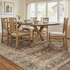 8x10 Washable Area Rug for Living Room Bedroom Rust Vintage Distressed Rustic Large Carpet Non-Slip Low Pile Lightweight Vacuumable Soft Throw Rug for Indoor Dining Room