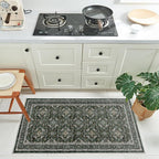 WITSHOCK Washable 2x4 Entryway Area Rug: Soft Non-Slip Backing Washable Rugs Vintage Flower Boho Accent Small Rugs for Bedroom, Kitchen, Bathroom, Nursery Entrance,Dark Green
