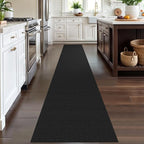 IOHOUZE Washable Runner Rug 2x12 Non Slip Rubber Backed Extra Long Hallway Runner Entryway Runner Indoor, Kitchen Rugs Woven Cotton Floor Carpet for Hall Stair, Black/Grey