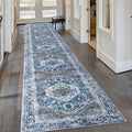 KOZYFLY Runners for Hallways 2.6x16 Ft Extra Long Washable Kitchen Runner Rug Boho Runner Rug for Entryway Indoor Blue Printed Oriental Faux Wool Stair Floor Carpet Runner for Stair Kitchen Hall