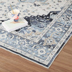 Dripex Vintage Washable Area Rug - 5x8 Distressed Rugs for Living Room Bedroom Oriental Medallion Floral Print Carpet Low-Pile Indoor Soft Non-Slip Accent Rug Farmhouse Office Home Decor